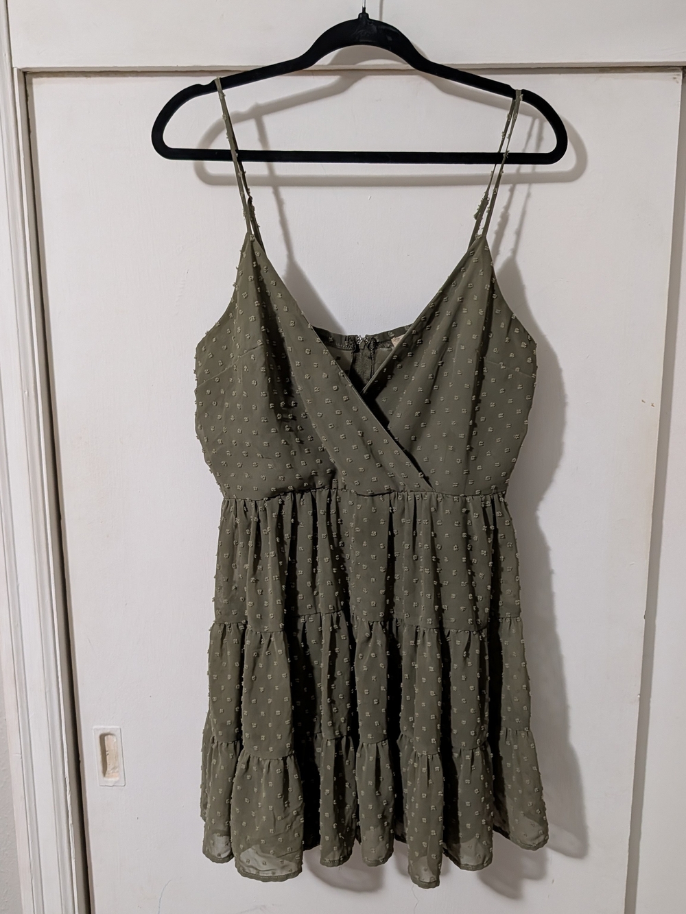 Altar'd State Olive Tiered Swiss Dot Slip Dress